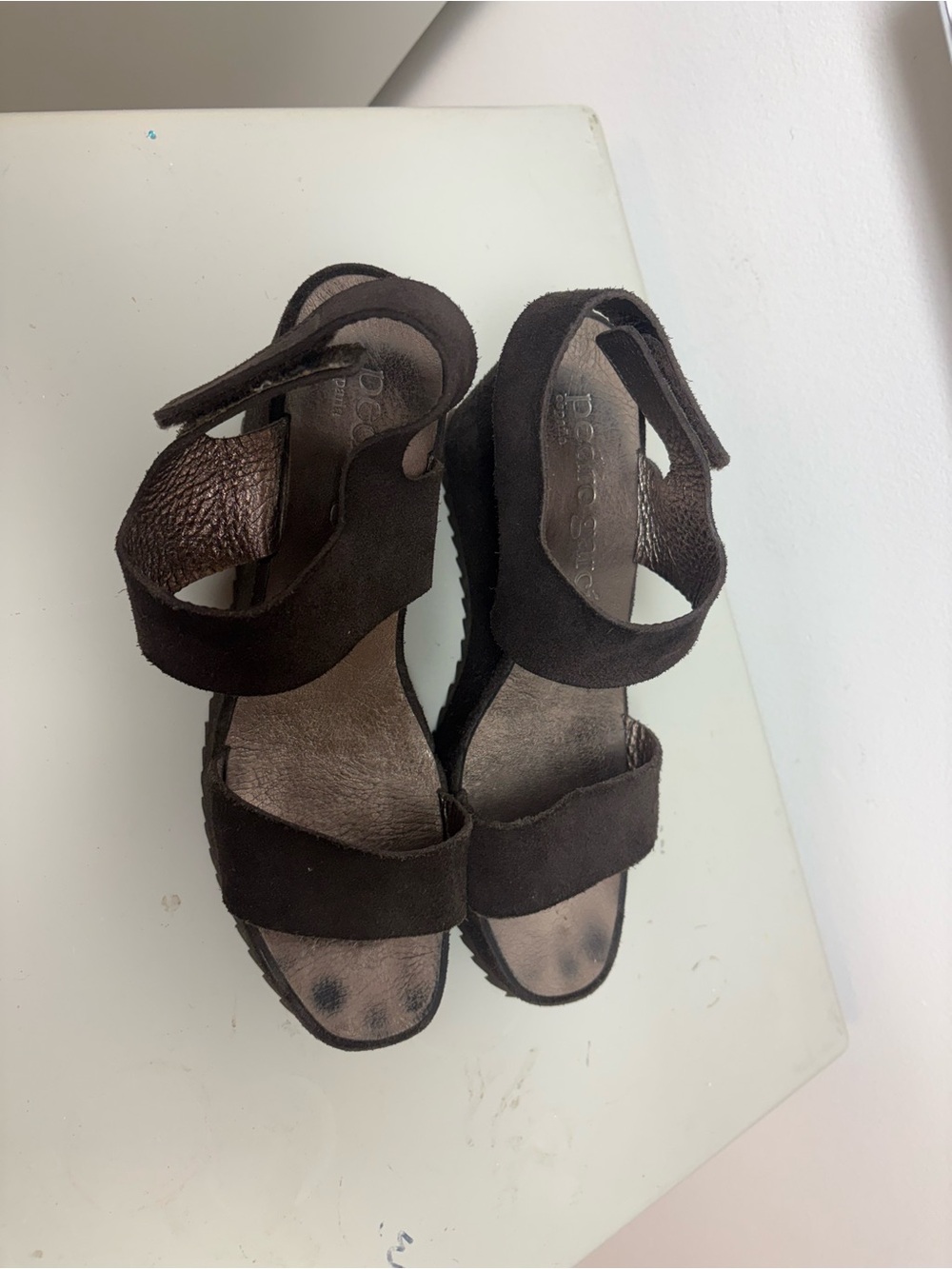 Pedro Garcia Dark Brown Suede Wedge Sandals